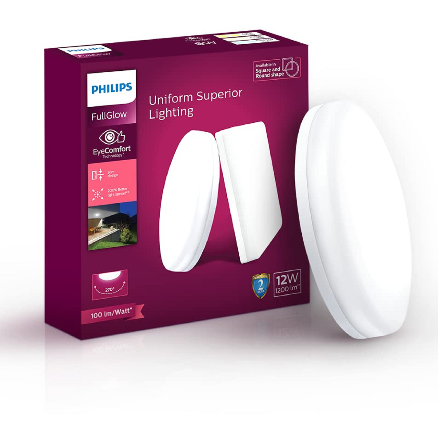 Philips 15-watt Round Surface Full Glow  Surface LED Downlight for Ceiling, Cool Day Light